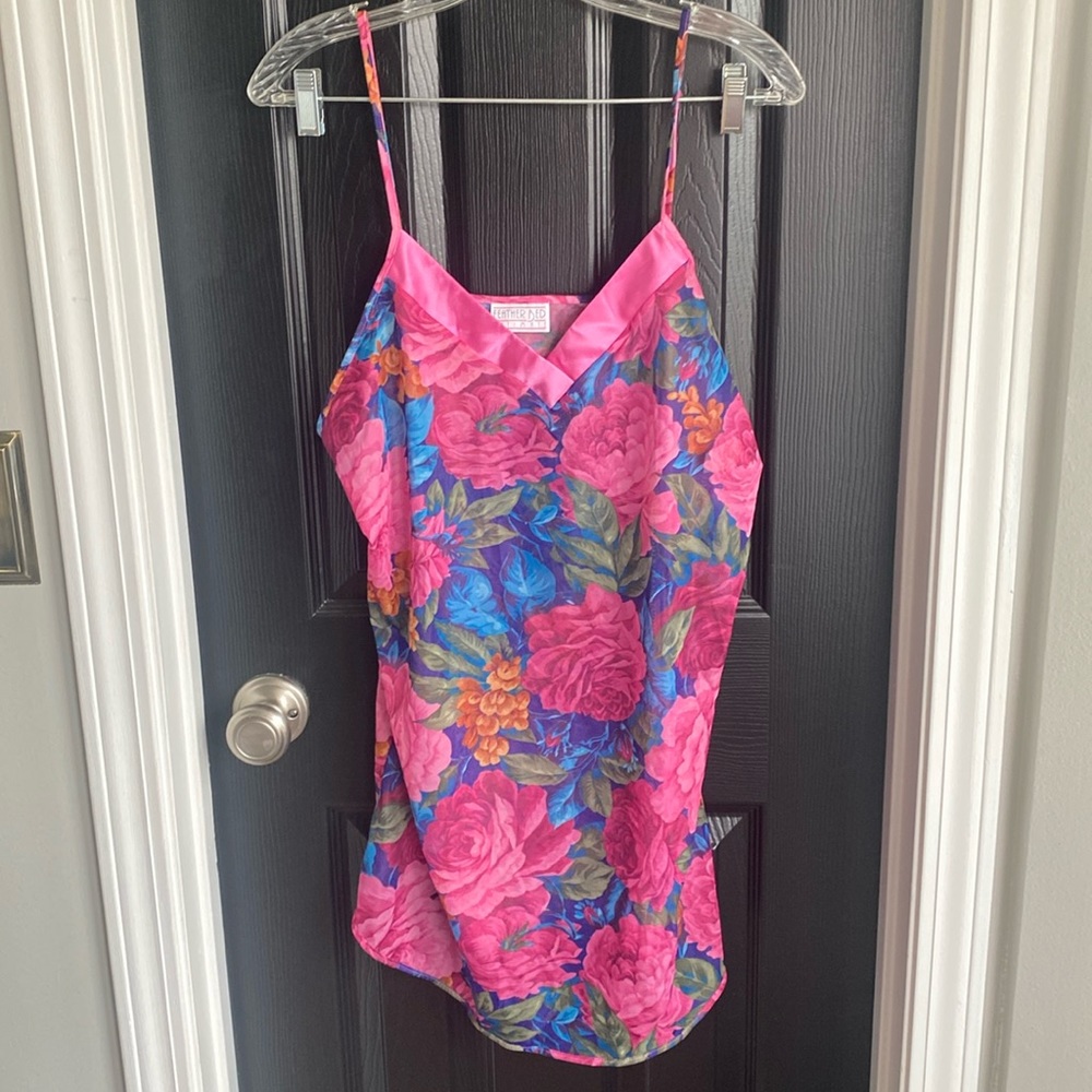 1990's Sheer Pink Floral Slip Dress/Nighty-Size L